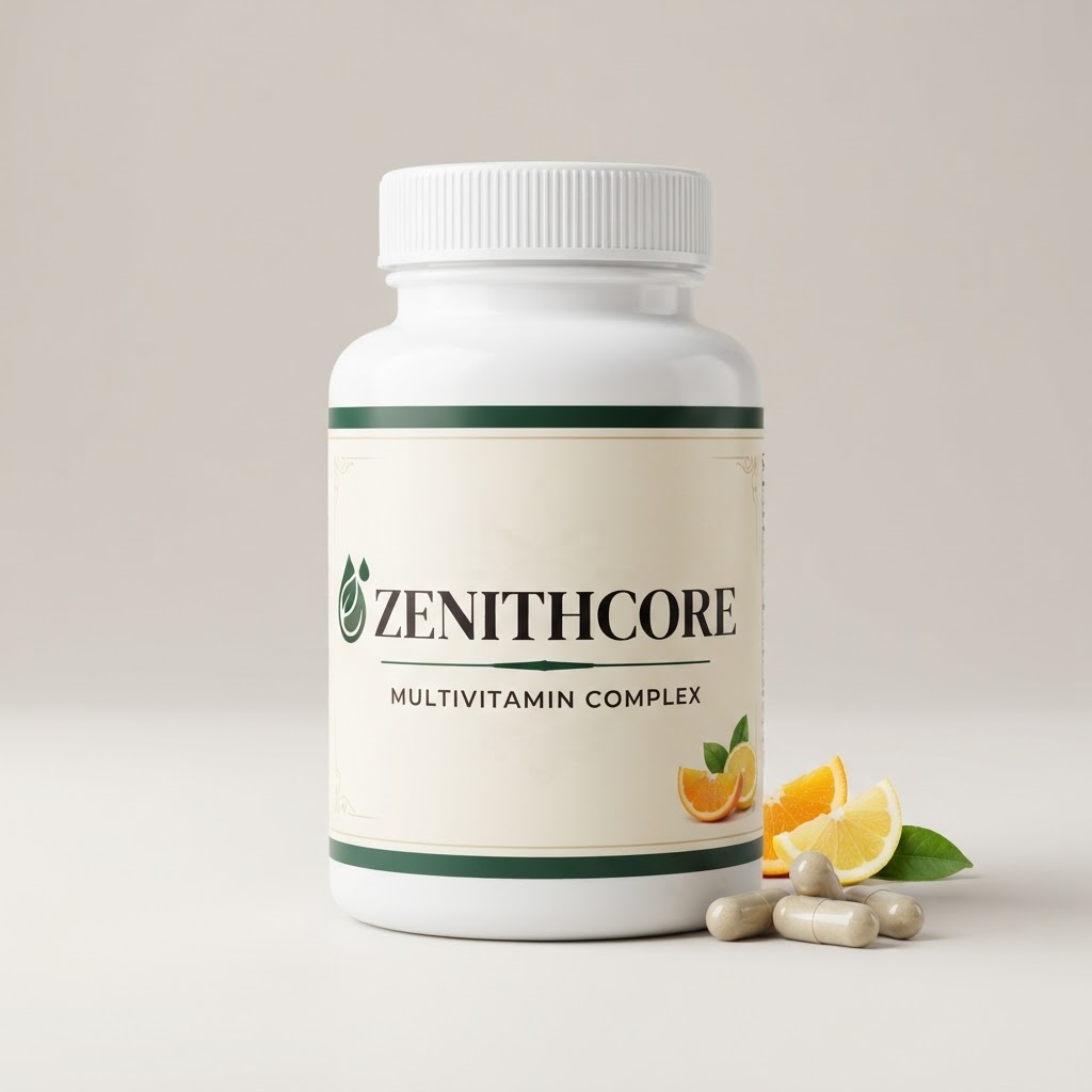 ZenithCore multivitamin jar with natural ingredients